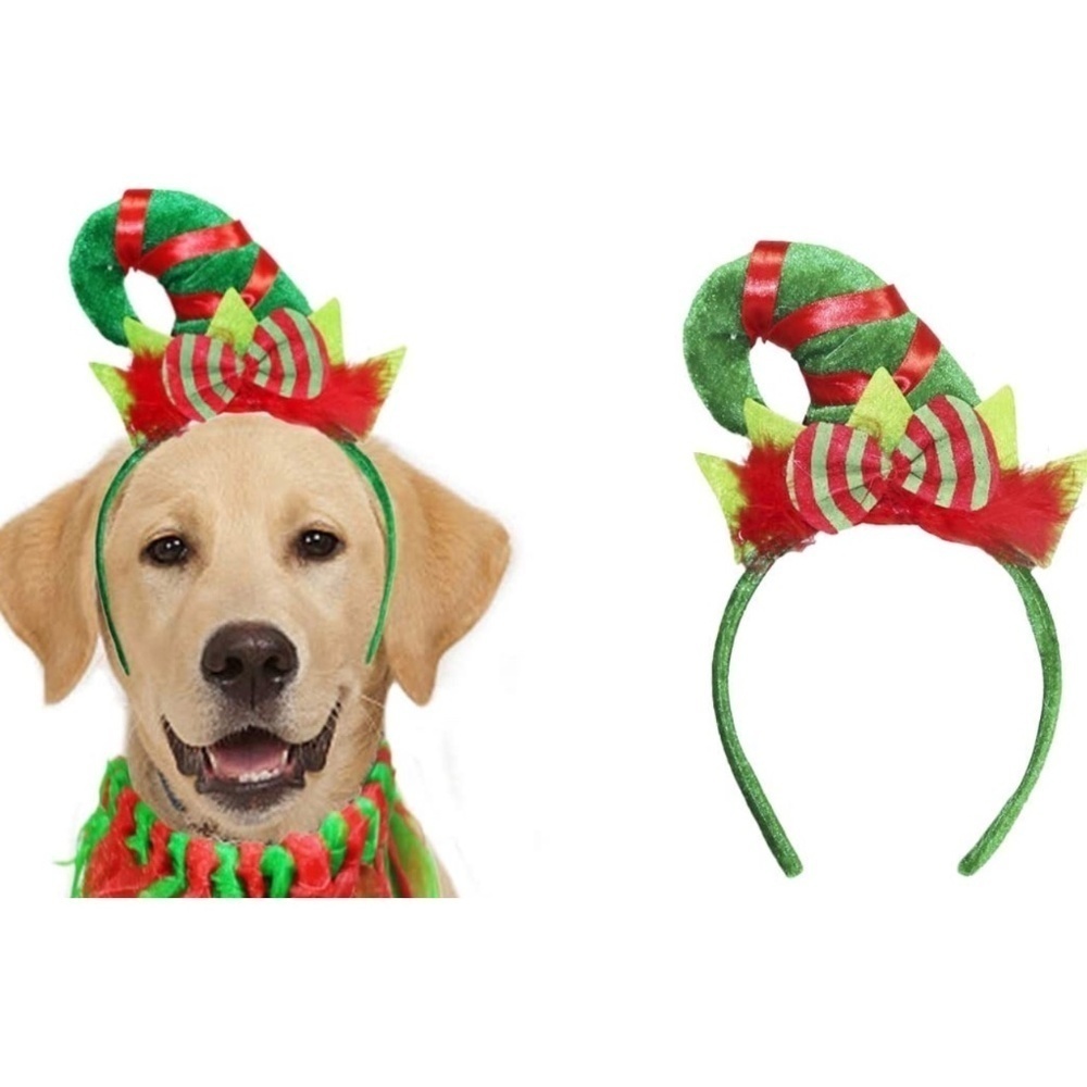 SPOT Dog Christmas Elf Headband Holiday Hat Adjustable Medium / Large